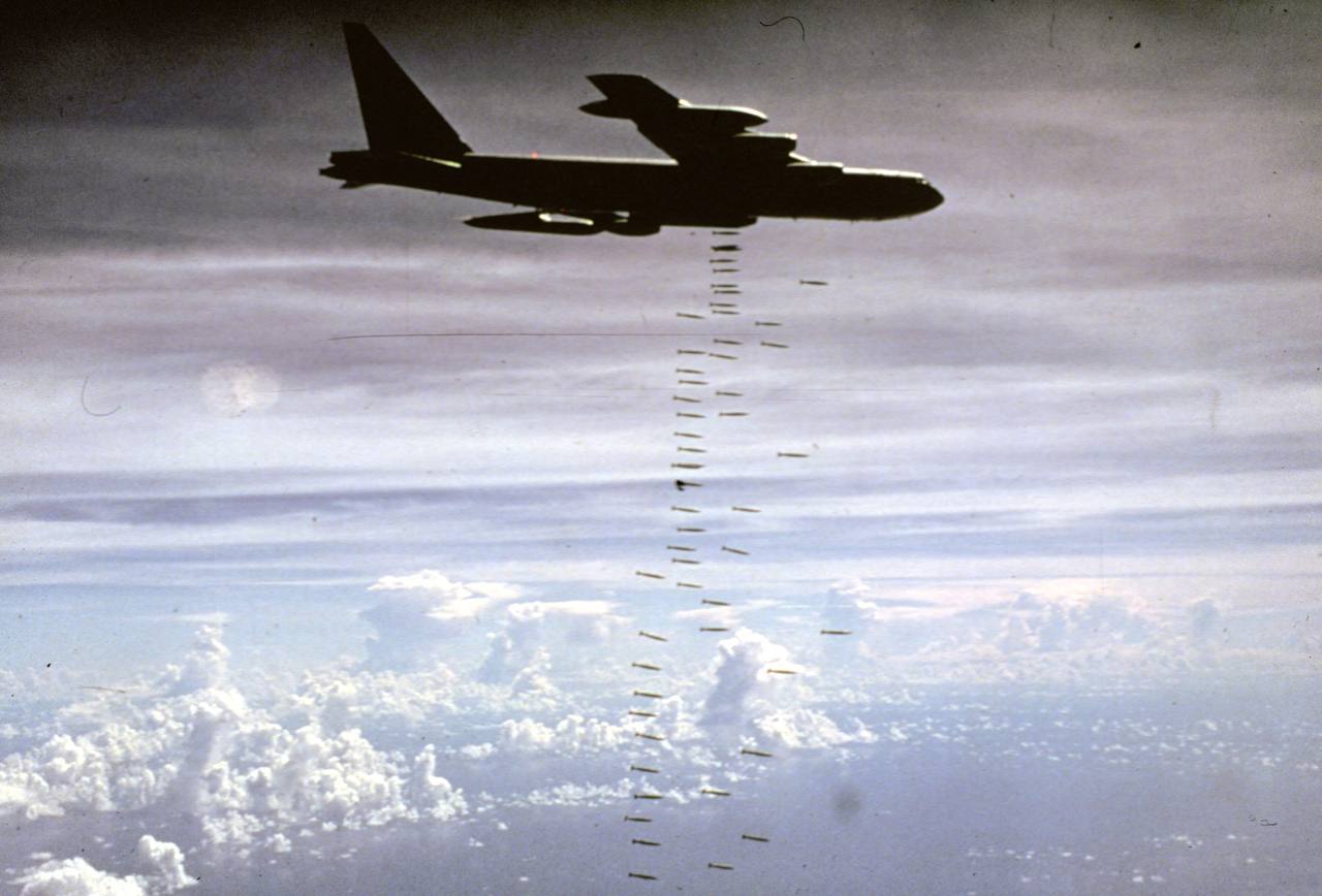 A United States Air Force B-52 bomber attacks in North Vietnam during Operation ARC LIGHT.
